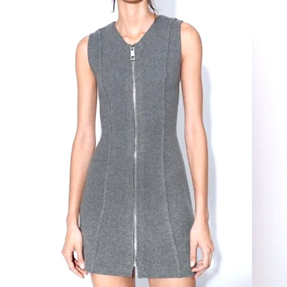 NWT New ZARA Zip Up Fitted Dress, Sleeveless Wool Blend, Modern Gray Med Small